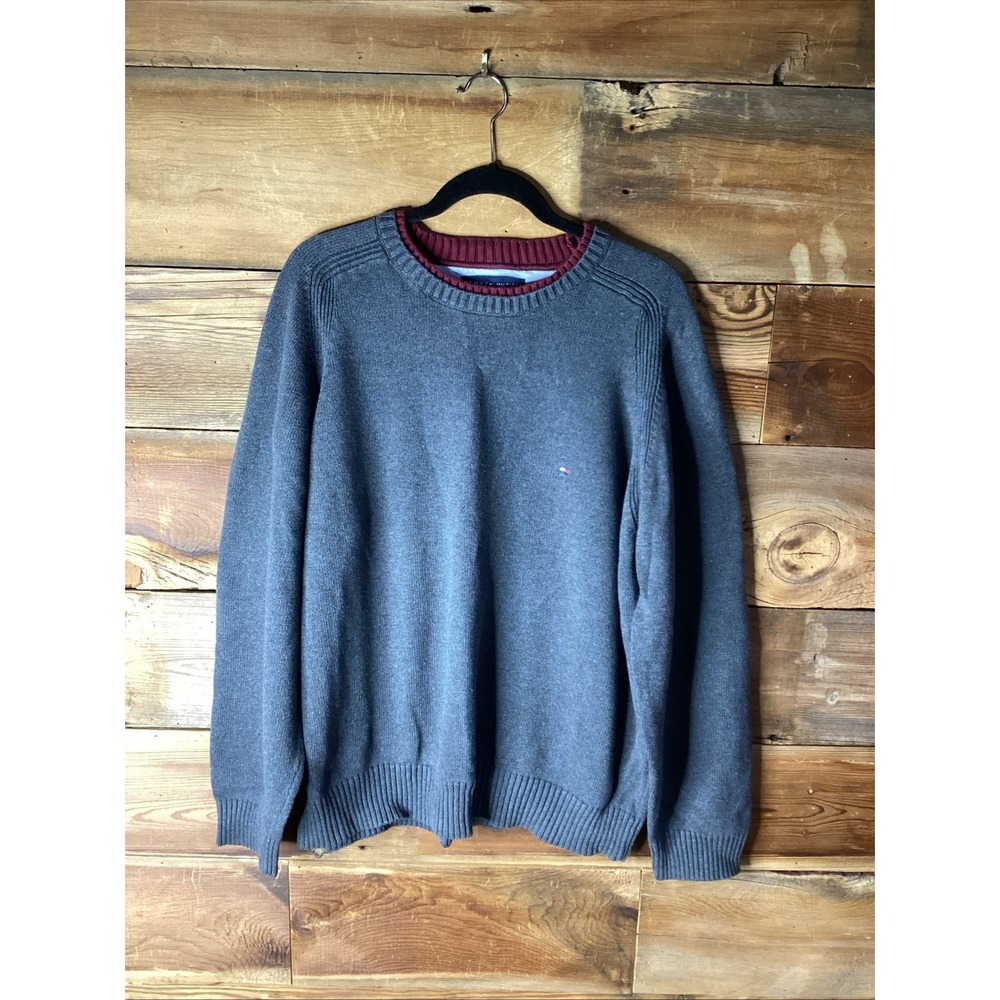 Vtg Y2K Tommy Hilfiger Gray Mens Sweater XX Large Pullover Crew Preppy Hong Kong